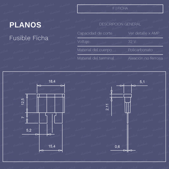 100 Fusibles Ficha Plana Tipo Automotor 4a 18.4x5.1mm 1