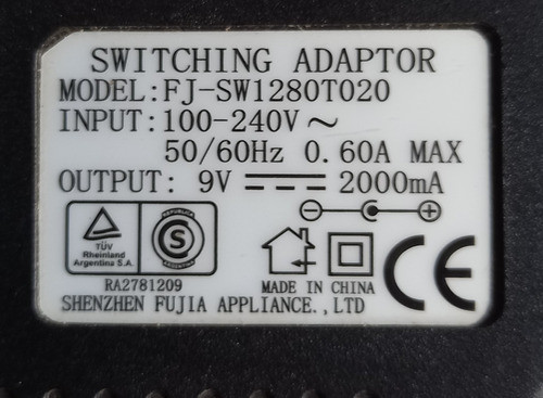Trafo Input 100-240v 50/60hz 0.60a Max Output  9v---2000ma 0