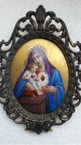 B. Antigo Quadro Sacro Francês Sagrado Coração Maria E Jesus 1