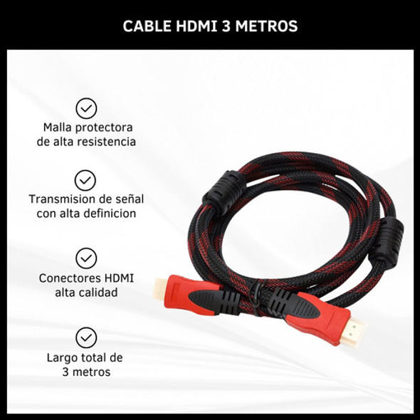 Cable Hdmi 3m Mallado Full Hd 3d 4k Tv Dvd Consolas Juegos 1