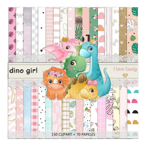 Kit Digital Papeles + Clipart Dinos Bebes Nena 1
