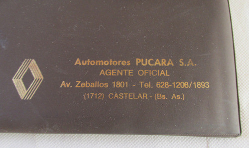 Antiguo Sobre Guantera Porta Manual De Instrucciones Renault 1