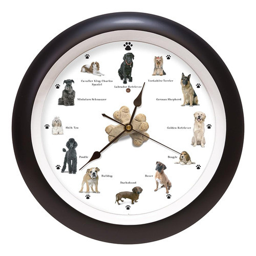 Perro Ladrador Suena Reloj De Pared, 13 Pulgadas, Negro, 12 0
