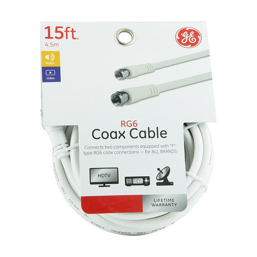 Ge 33603 15 Feet Rg6 Coaxial Video Cable White F Type 1