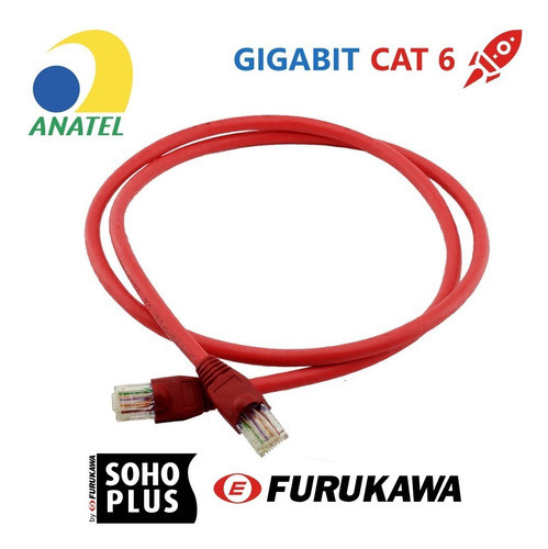 Kit 4 Un Cabo De Rede 1,5m Cat6 Furukawa Rj45 Vermelho Giga 1