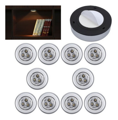 10 X Touch Pulsador On/off Luces Blanca Cálida 3led Autoadhe 0