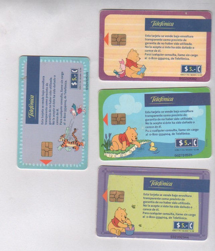 Lote 4 Tarjetas Telefonicas - Serie Disney Pooh - Año 1999 1