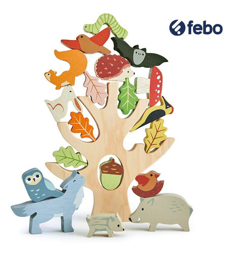 Juego Tender Leaf Bosque Apilable Árbol Con Animales Febo 1