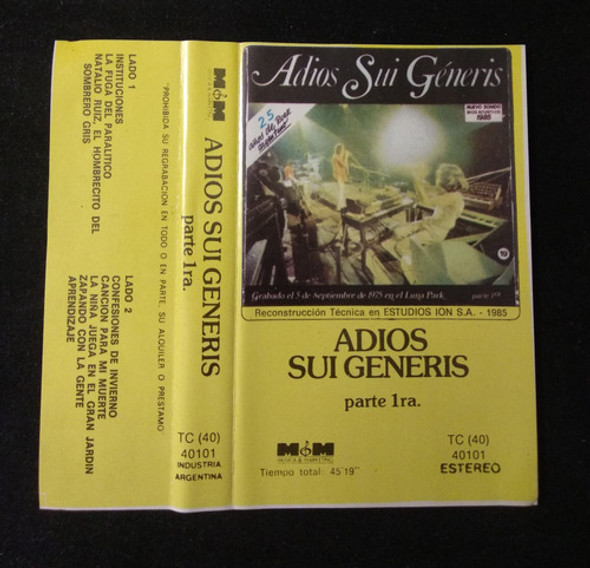 Casette, Adios Sui Generis. Parte 1ra . Excelente !!! 0