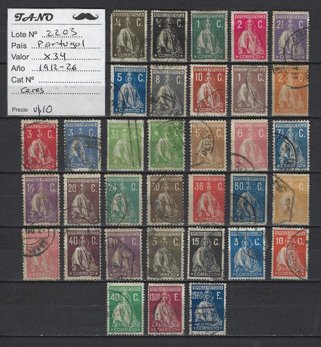 Lote2203 Portugal X34 Estampillas Ceres Año 1912/26 1