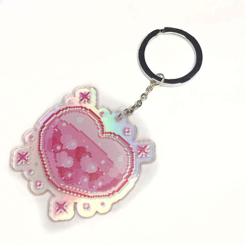 Llavero, Acrilico, Holografico, Corazon, Pixel, Y2k 1