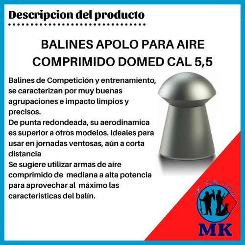 Balines Apolo Domed 6.35 25 Gr Aire Comprimido 3 Latas X200u 1