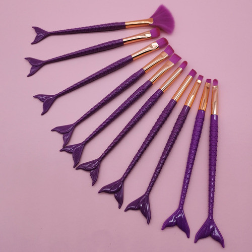Set 10 Pinceles Brochas Maquillaje Diseño Cola Sirena 1