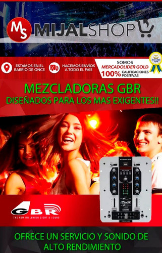 Mezcladora Gbr Mixer Bat 2020 Mp3 Display Lector De Usb Sd 3 Canales 4 Lineas 2 Phono 1 Mic Crossfader Talkover Eq Gtia 1