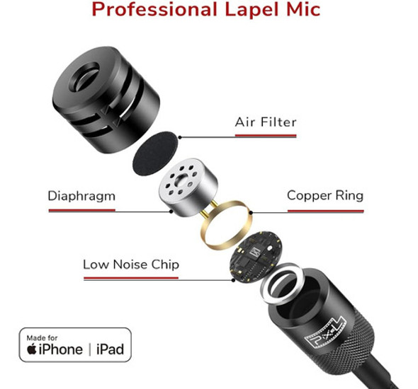 Pixel Lavalier Micrófono Para iPhone iPad, Lav Lapel Micrófo 1