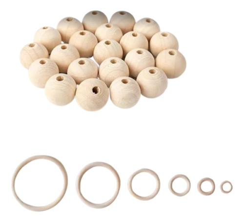Bolitas/esferas Y Argollas De Madera En Crudo De 10mm X 100u 1
