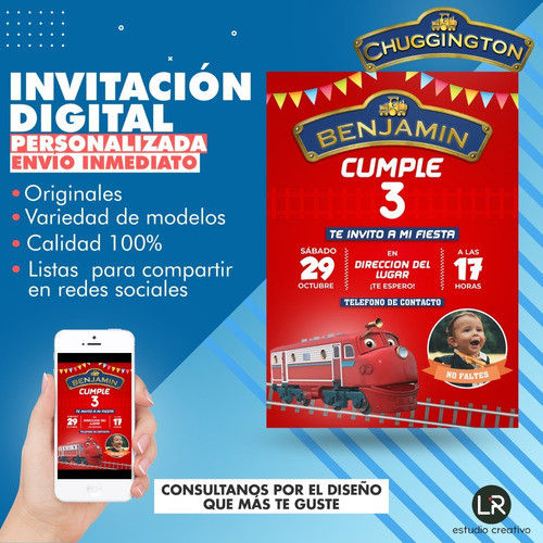 Invitación Digital Cumpleaños Tarjeta Virtual - Chuggington 0
