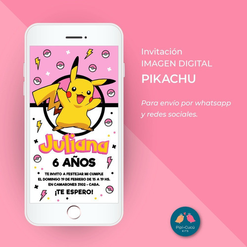 Invitación Digital Imagen - Pikachu (nena) 0