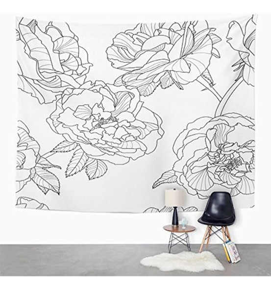 Línea De Tapicería De Emvency Floral Negro Blanco Contorno R 1