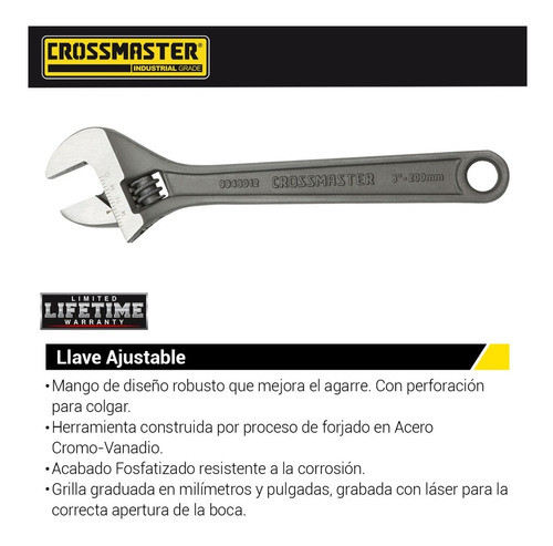 Llave Francesa Ajustable 8 Fosfatizadas Calidad Crossmaster 1
