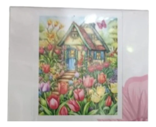 Pintura Por Diamantes Kit Completo 30x40cm Casa Con Flores 1