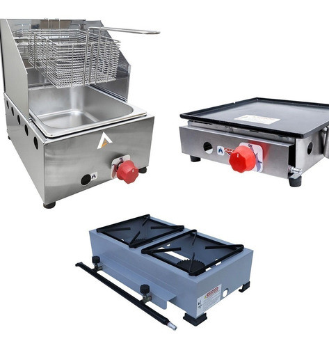 Kit Lanche Fogão 2 Bocas + Chapa 30cm Fritadeira 1 Cuba 0