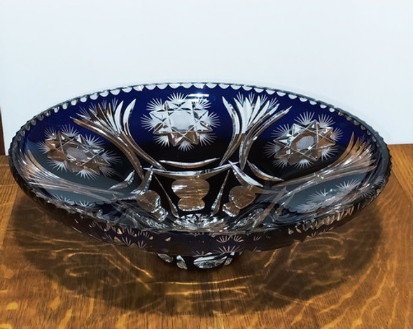 Antiguo Gran Centro De Mesa De Cristal Tallado Azul. 0