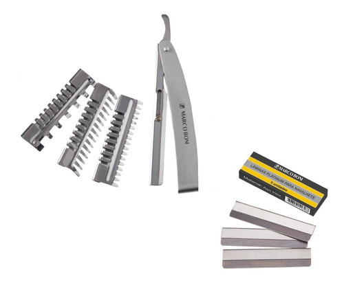 Kit Navalhete Retrátil 3 Pentes Lâminas Platinum Marco Boni 0