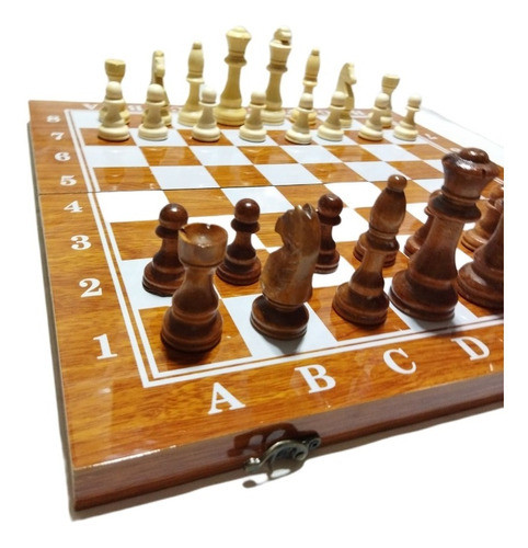 Jogo De Xadrez Damas Gamão Peças Madeira Tabuleiro 48x48cm 0