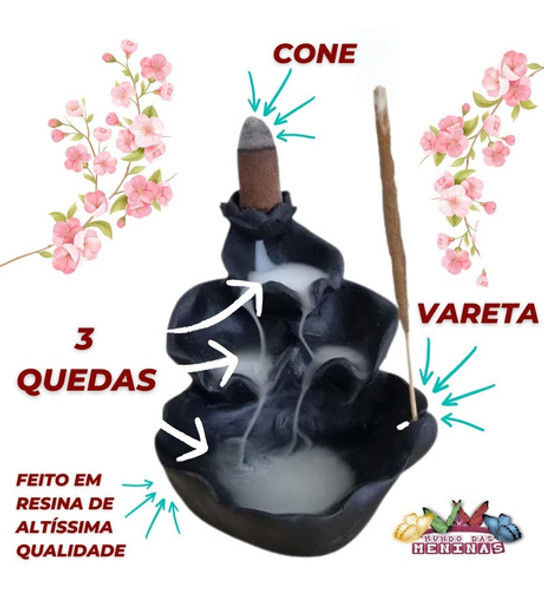 Incensário Flor De Lótus Grande Cascata De Fumaça + Brinde 1 Incensário Flor De Lótus Grande Cascata De Fumaça + Brinde 1