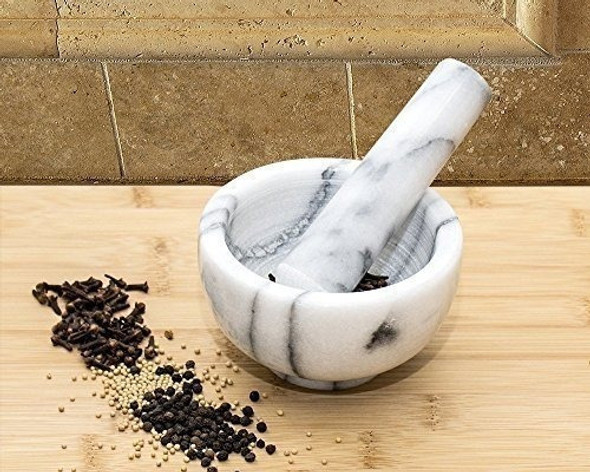 Greenco Marble Mortar And Pestle 45 Whitegray 1