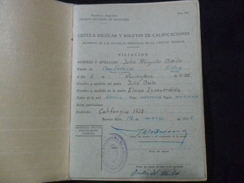 Escuela Nº 25 Fray Justo Santa Maria De Oro 1945 F H Francou 1