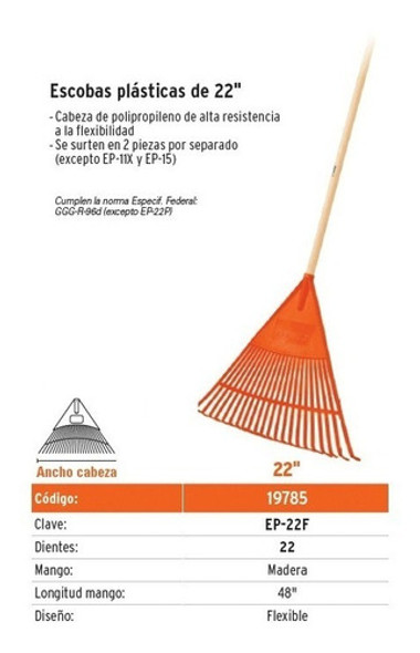 Rastrillo Para Jardin 22 Dientes Con Mango Truper Ep-22f 1