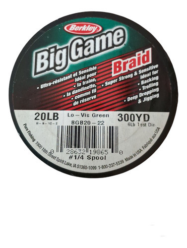 Multifilamento Berkley Big Game 20 Lb X 274 Mts Usa 1