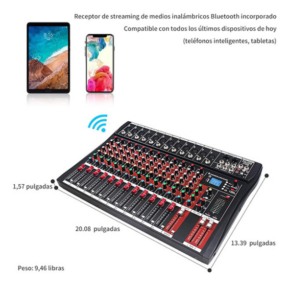 Fulode Ct120s 12channel Mezclador De Audio, Consola Con Blue 1