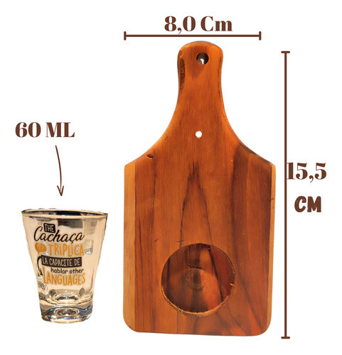 Tabua Madeira Copo Shot Servir Doses Cachaca 60ml Kit C/ 2 1