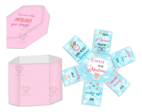 Kit Imprimible Caja Explosiva Madrina Bautismo Bebe Editable 0