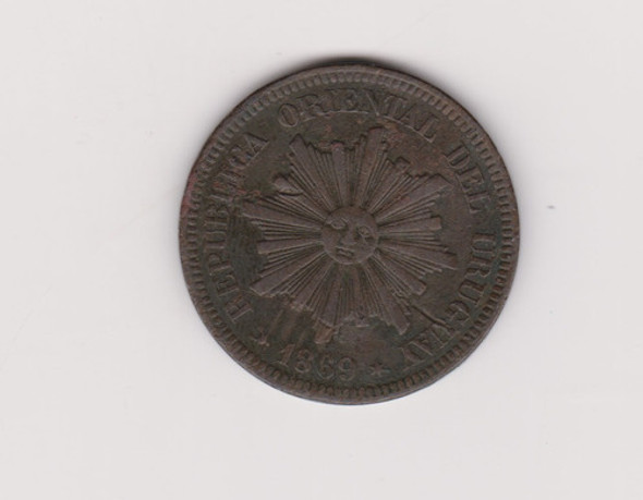Moneda Uruguay 2 Centesimos Año 1869 H Muy Bueno + 1