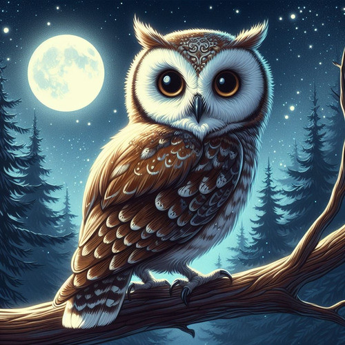 Obra De Arte Digital Lechuza Nocturna 50x50cm Pieza Única 0