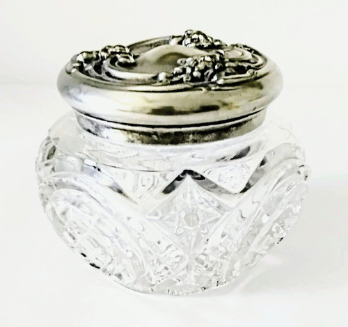 Pote De Cristal Y Tapa De Metal Plateado Estilo Gorham Cluny 0