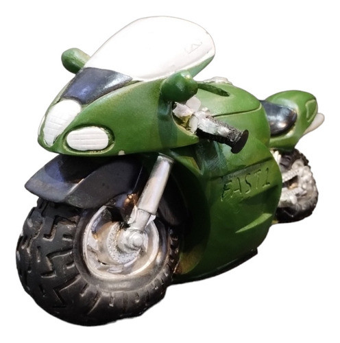 Alcancía De Cerámica En Forma De Moto Color Verde Con Tapón. 0