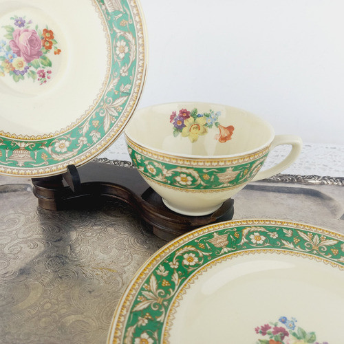 Trio Taza De Te Ingles Antiguo Divino Diseño Floral Miralo 0