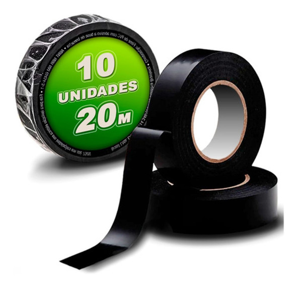 Kit 10 Fitas Isolantes 20 Metros Atacado Antichama Preta 20m 0