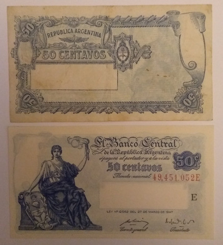 Billete (2): Argentina 50 Centavos Mn 1947 Serie E 0