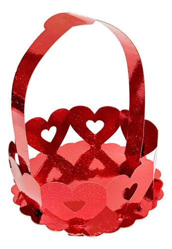 Cesta Metalizada Pequena Amor Corações Vermelho Glitter 0