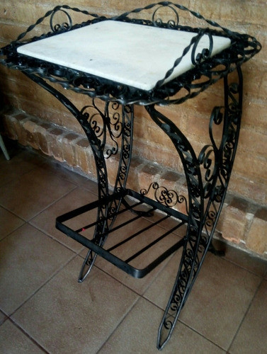 Revistero Y Plantero Antiguo  Con Mármol Blanco 1
