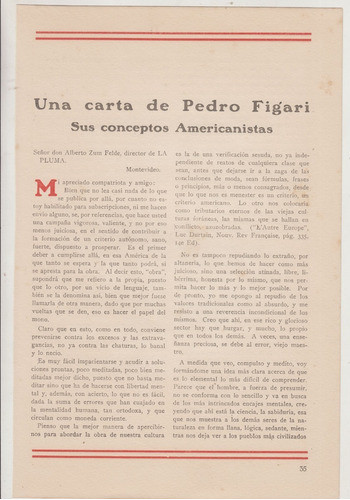 1930 Carta De Pedro Figari A Zum Felde De Revista La Pluma 0