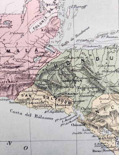 America Central Antiguo Mapa Color 1884 Plano Carta 1