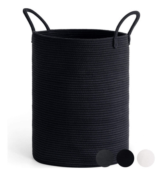 Goodpick Cesta De Lavanderia De Cuerda Tejida Negra, Alta Y 0