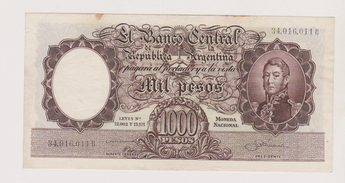 Billete Argentina 1000 $ Bottero 2144 S/circular Manchado 0